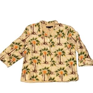 SILKLAND 100% Silk Tropical Palm Tree & Monkey Button-Up Blazer Size 14--PRETTY!